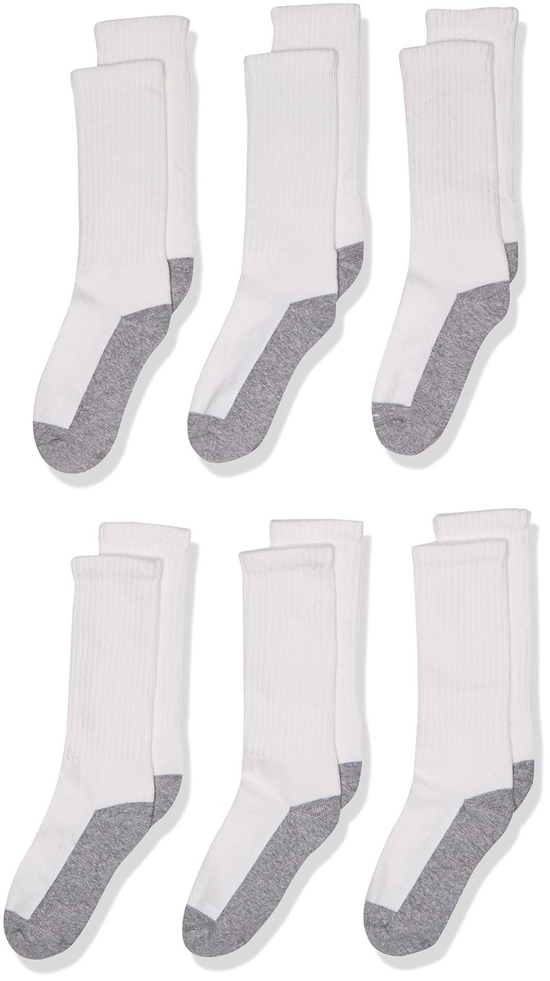 Jefferies Socks Big Boys' Seamless Toe Athletic Crew Socks, 6-pack White/Grey, 8-9 1/2(Medium)(Shoe size 12-6) - Image 1